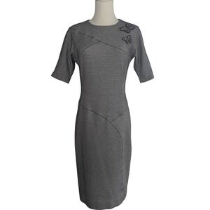 Rickie Freeman Teri Jon Black White Geometric Knit Butterfly Sheath Dress 4